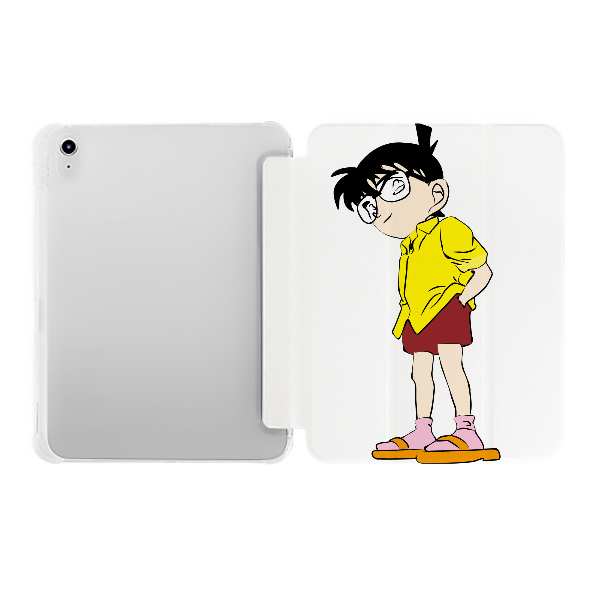 （画像用） 名探偵コナン 江戸川 コナン Detective Conan Conan Edogawa IPad ケース ペン収納付き 三つ折りスタンド PUレザー×シリコン 対応機種9.5/10.5/10.9インチ